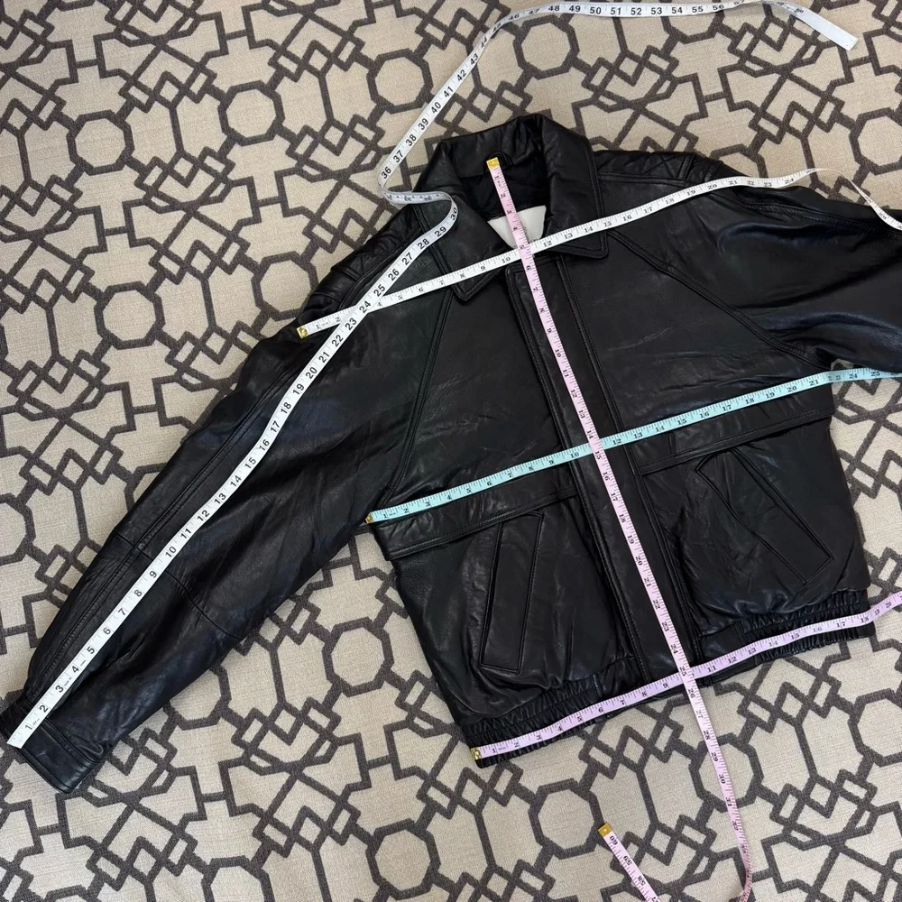 London Fog Black Genuine Leather Bomber Jacket Sz S - Picture 9 of 15